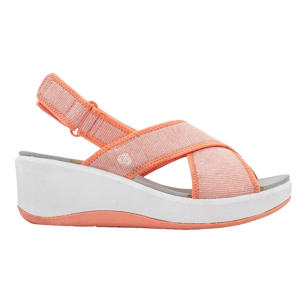 Clarks Cali Cove Wedge Sandals Fabric Orange Colour For Women
