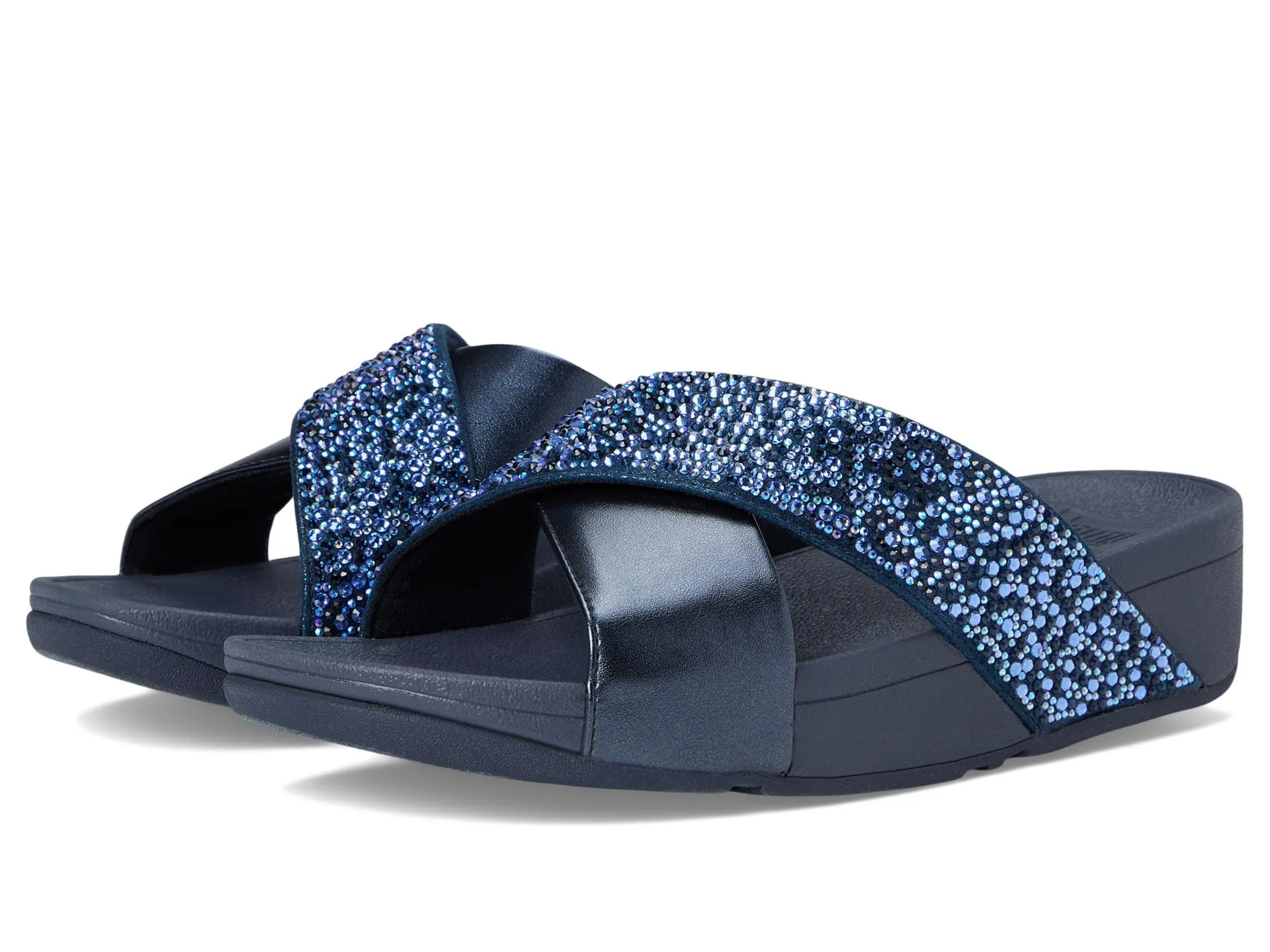 FitFlop Women's Lulu Crystal-Mix  Metallic Cross Slides