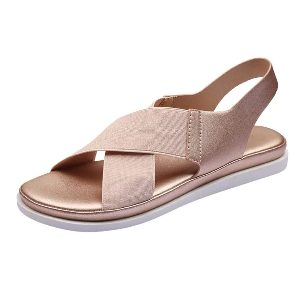 Giulia Elastic Flat Bunion Protective Wide Sandals