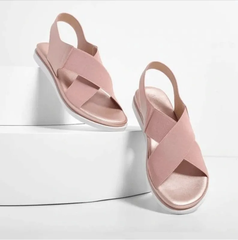 Giulia Elastic Flat Bunion Protective Wide Sandals