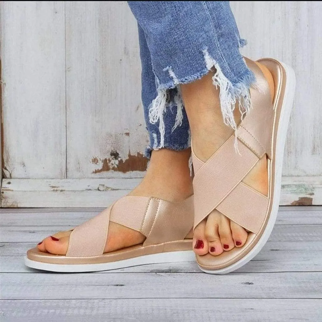 Giulia Elastic Flat Bunion Protective Wide Sandals
