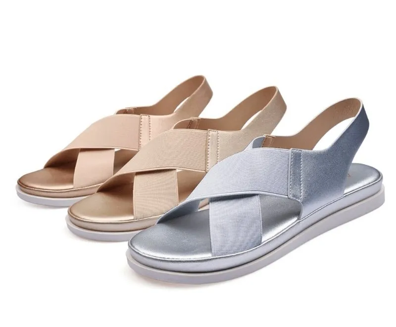 Giulia Elastic Flat Bunion Protective Wide Sandals