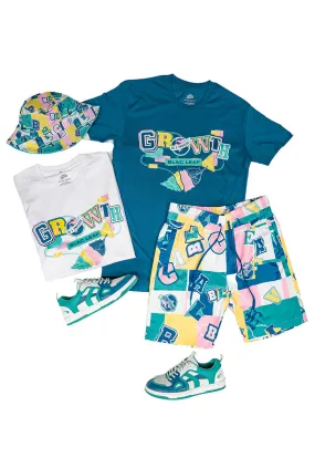 Growth Letter College Double T-Shirts, Shorts, Bucket Hat and Sneaker Bundle