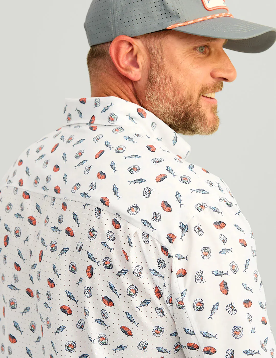 Huk Tide Point Printed Short Sleeve Sport Shirt - White