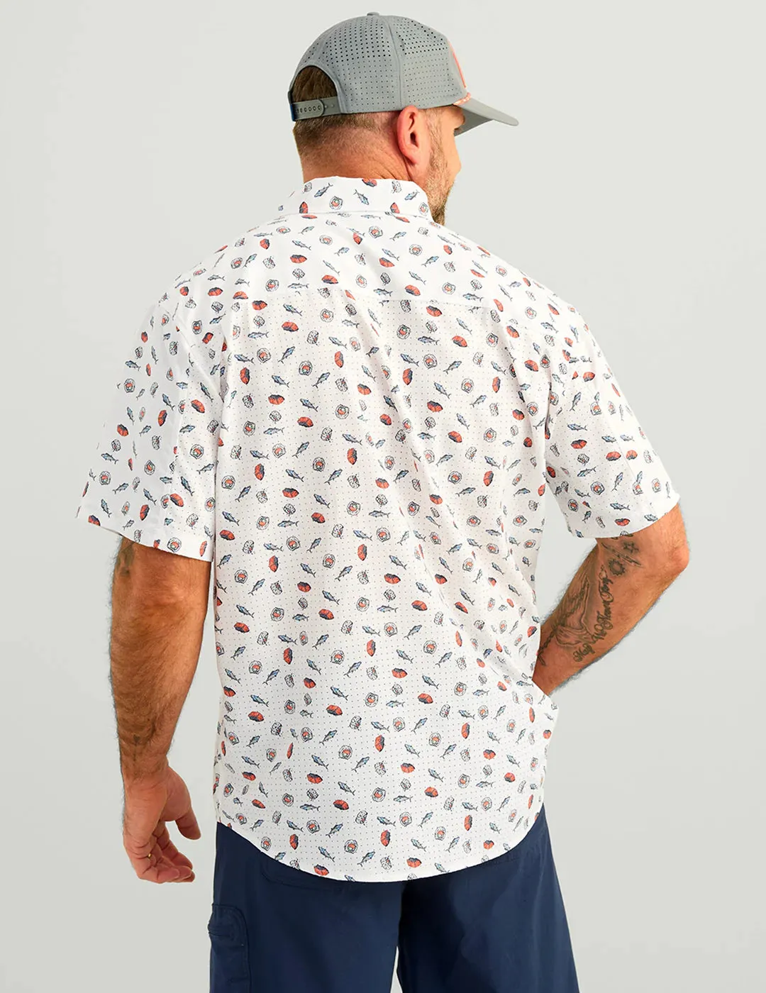 Huk Tide Point Printed Short Sleeve Sport Shirt - White