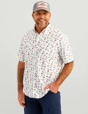 Huk Tide Point Printed Short Sleeve Sport Shirt - White