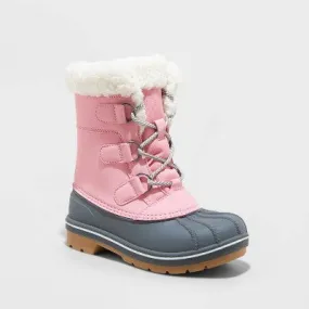 New - Cat & Jack Kids Faux Fur Lace-Up Mid Calf Winter Boots Waterproof