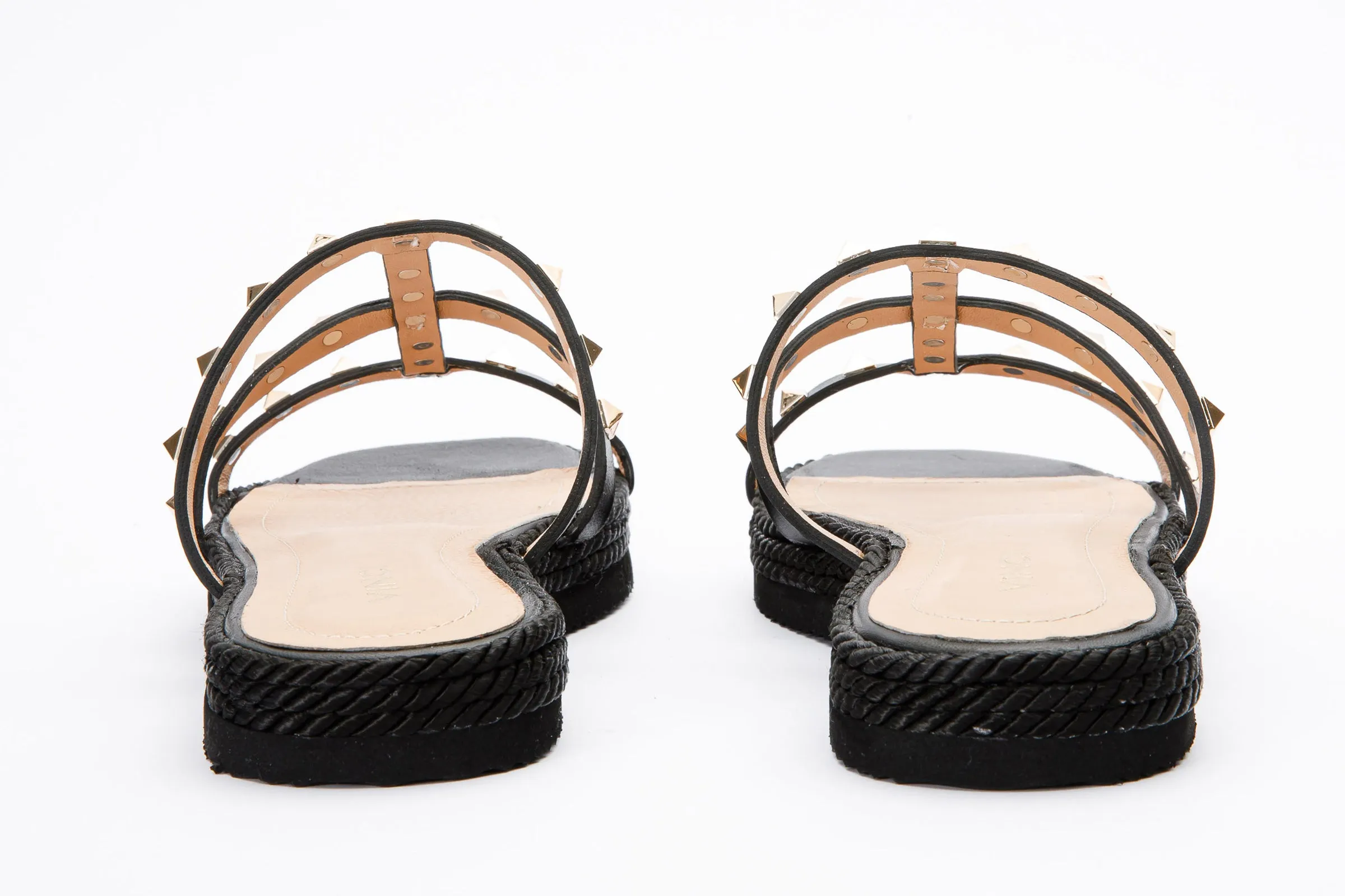 The Seul Black Leather Multi Strap Flat Women Sandal Final Sale!